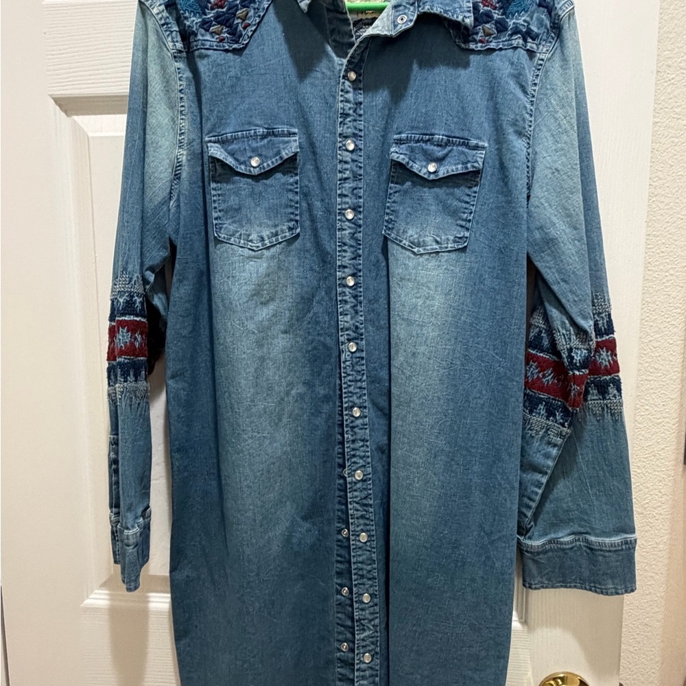 Johnny Was Blue Embroidered Denim Dress/Top